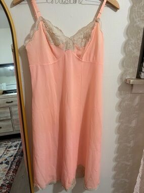 Peach Lace-Trim Slip Dress Vintage 60s 70s slip dress nightgown